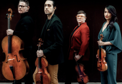 Catalyst Quartet poses with their instruments 