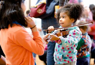 Kids and adults alike can try an instrument in Crowden's humungous Instrument Petting Zoo at Community Music Day.