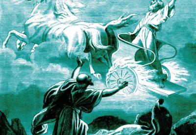 image of Elijah ascending to heaven in a fiery chariot