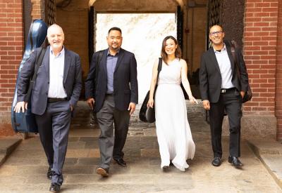 Left to right: Sandy Wilson, cello; David Samuel, viola; Yuna Lee, violin; Sandy Wilson, cello / Photo credit: Martyn Selman