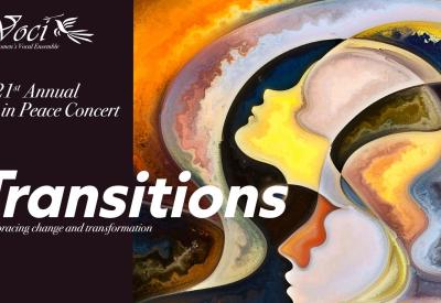 "Transitions" title with multicolor background