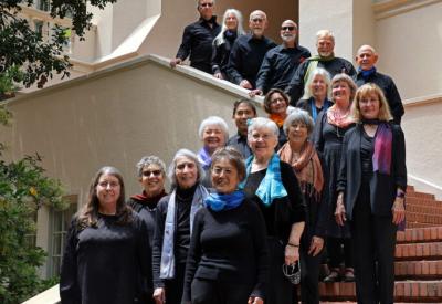 Berkeley Community Chamber Singers on a staircase at UC Berkeley