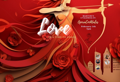 a papercut art piece of a female cupid with a bow and arrow and the information about the show.