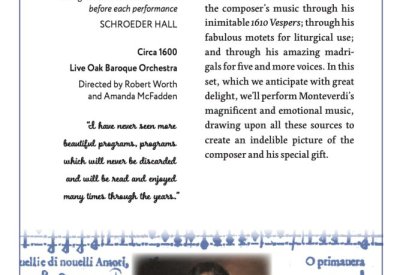 Come see us perform Monteverdi's brilliant and beautiful choral music!