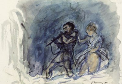 Tamino and Pamina in Mozart's Magic Flute; watercolor by Max Selvogt