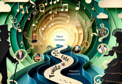 winding road surrounded by circular colors in papercut art with the information about the event and tiny pictures of the performers