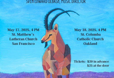 A poster featuring an ibex in a desert landscape.