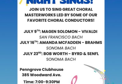 Join us for a night of singing with fellow choral music lovers led by Sonoma Bach’s Amanda McFadden!