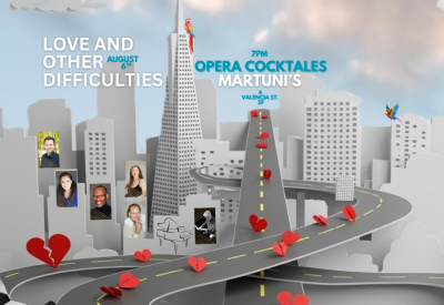SF as a paper collage with a half-circle piano keyboard and a tangled road leading to the information