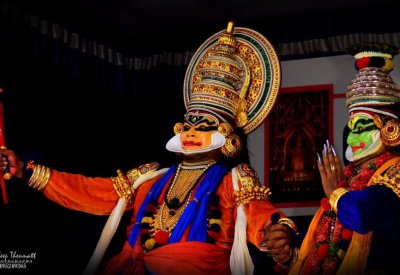 Two dancer/actors performing Subhadra Haranam