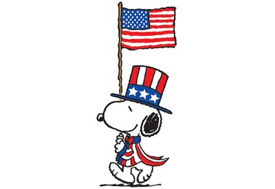 Snoopy holding an American flag