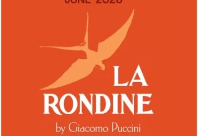 Poster for La Rondine at Mercury Theater, featuring a swallow and vines.