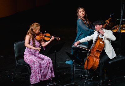 Pianist Chelsea Wang, violinist Stella Chen, and cellist David Requiro | Credit: Harrison Truong