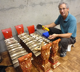 Sekar Jaya founding member Wayne Vitale, tuning gamelan