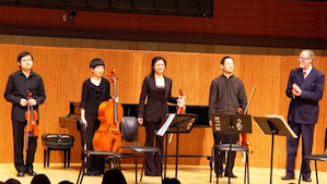 The Han Quartet and composer David Garner after the Thursday performance of his String Quartet No. 2<br>Photos by Michael Strickland The Han Quartet and composer David Garner after the Thursday performance of his String Quartet No. 2 Photos by Michael Strickland
