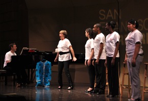 Heggie at the piano, Flicka leading the YMP singers in the Habanera from <em>Carmen</em>