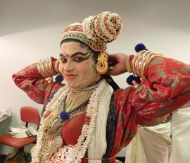 Vijayan Gopinathan, as Urvasi, in Harikumaran's play<br>Photo by Graeme Vanderstoel