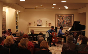 Cellist Matt Allen and pianist Yannick Rafalimanana perform at the Buksteins' house concert in Hillsborough<br>Photo by Jeff Kaliss Cellist Matt Allen and pianist Yannick Rafalimanana perform at the Buksteins' house concert in Hillsborough. Photo by Jeff Kaliss