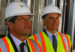 Randall Kline and Mark Cavagnero show off the building<br>Photos by Janos Gereben Randall Kline and Mark Cavagnero show off the building Photos by Janos Gereben