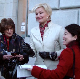 Karita Mattila and fans at the stage door after the Sunday matinee<br>Photos by Michael Strickland