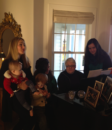 Crowded rehearsal scene Sunday night, with Breckenridge's 10-month-old daughter and son, 3; Pankonin flanked by her two daughters