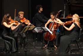 Michelle Ross, Timothy Braun, Roman Rabinovich, Alice Yoo, Molly Carr in performance of the Franck Quintet