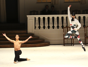 Scene from Neumeier's <em>Nijinsky</em> with Alexandrew Riabko and Thiago Bordin