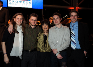 Noah Bendix-Balgley ('97), on the right, at Crowden School's 2011 gala, with Emily Adams ('97), Sam Adams ('00), Crowden Executive Director Doris Fukawa, and Christo Logan ('97) Photo by Andreas Guther