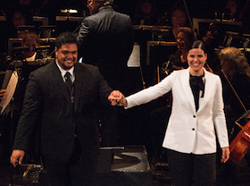 Pene Pati and Zanda Svede take a curtain call