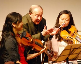 Pianist Menahem Pressler leads a master class at the Music@Menlo Chamber Music Institute<br>Photo by Tristan Cook