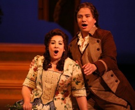 Sonja Krenek as Anne Trulove<br>and Eleazar Rodriguez as Tom Rakewell<br>Photo by Betsy Kershner