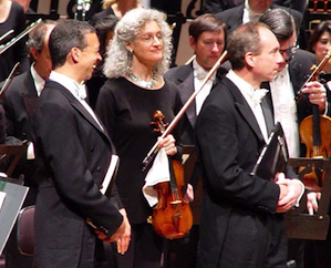 Acknowledging the ovation: baritone Roderick Williams, associate concertmaster Nadya Tichman, tenor James Gilchrist