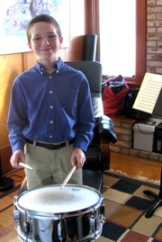 YPSO Percussionist Benjamin Ring<br>at home in Piedmont<br>Photo by Jeff Kaliss