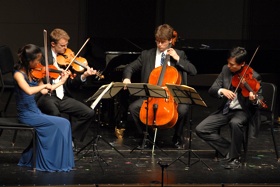 The Amphion String Quartet performing on Saturday: Katie Hyun, David Southorn, Mihai Marica, and Wei-Yang Andy Lin<br>Photos by Kimbersly Hsu