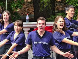 Cal students in the Bare Troupe group. Several student singing groups were featured during the day<br>Photo by Andy Liu Fall Free for All