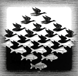 Sky-Water: a typical Escher tessellation (mathematical design)