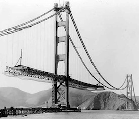 GG Bridge a-borning in 1937 Golden gate bridge