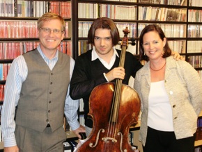 Bill Lueth (left) and Dianne Nicolini host cellist Gautier Capuçon, one of the station's on-air guests