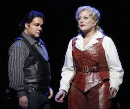 Licitra as Dick Johnson, with Deborah Voigt in the title role of Girl of the Golden West<br>Photo by Cory Weaver