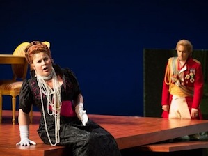 Arminda (Jacqueline Piccolino) learns from her betrothed count (Theo Lebow)
