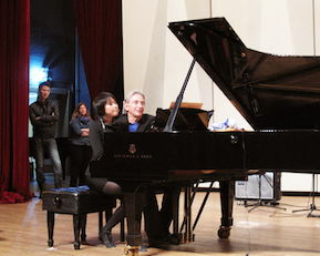 Yuja Wang and MTT performing piano four hands works at US-China Forum on the Arts and Culture<br>Photos by Oliver Theil SFS Asia Tour