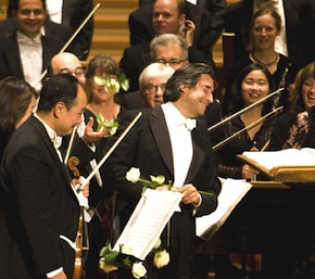Showered with roses after a concert in Paris with the Chicago Symphony<br>Photo by Todd Rosenberg Riccardo Muti