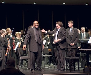 Maestro Asher Raboy, shown above on stage with pianist Leon Bates, left, conducts his final concert as music director of the Napa Valley Symphony on May 16, 2010. Maestro Asher Raboy, shown above on stage with pianist Leon Bates, left, conducts his final concert as music director of the Napa Valley Symphony on May 16, 2010.