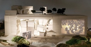 Architectural rendering of the new hall,<br>with its projection wall