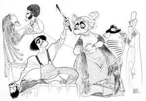 Len Cariou and Angela Lansbury in the center of this <em>Sweeney Todd</em> drawing by Hirschfeld