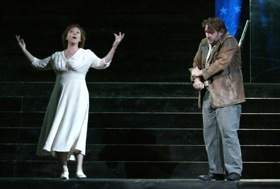 Emily Pulley as Susannah in the Wexford production of the Floyd opera, with Simon O'Neill<br>Photo by Derek Speirs
