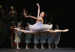 Svetlana Zakharova in the Bolshoi's La Bayadere," with fellow principal dancers Maria Alexandrova, Dmitry Belogolovtsev and Alexander Fadeyechev.