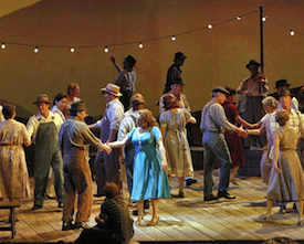 Patricia Racette in the blue dress, violinist Craig Riess upstage in <em>Susannah</em>; the soprano to receive the S.F. Opera Medal Photo by Cory Weaver