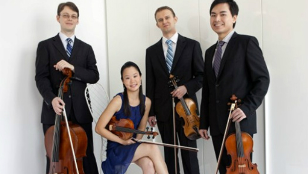 The Amphion Quartet. Left to right: Mihai Marica, cello (Klein 1st 2005), Katie Hyun, 2nd violin (Klein 4th 2003), David Southorn, 1st violin, Wei-Yang Andy Lin, viola (Photo: Janette Beckman)