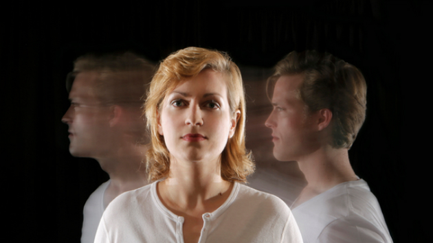 Dan Kempson and Brenda Patterson are Hannah before and after in West Edge Opera's As One.